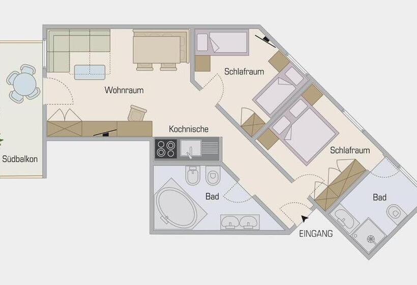 Апартаменты 2 Спальни с Балконом, Residence Hirzer