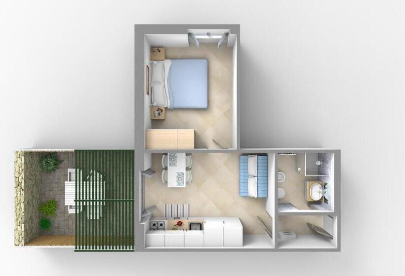 Апартаменты 1 Спальня Нижний Этаж, Residence Glicini