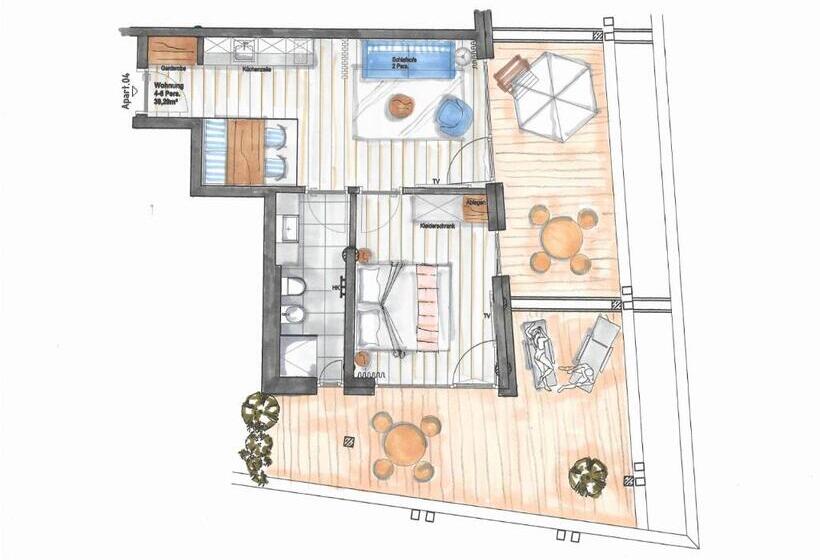 Апартаменты 1 Спальня с Террасой, Residence Sägemühle