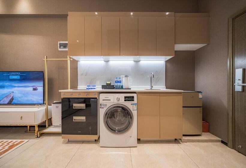 Quarto Deluxe Cama King, Gepai Executive Apartment   Shenzhen Futian Convention And Exhibition Center