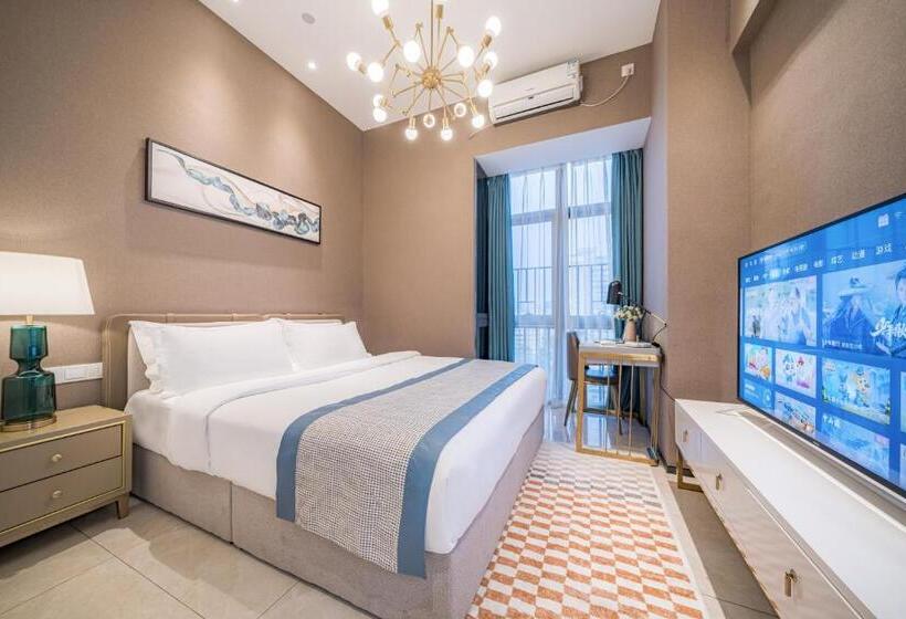 Quarto Deluxe Cama King, Gepai Executive Apartment   Shenzhen Futian Convention And Exhibition Center