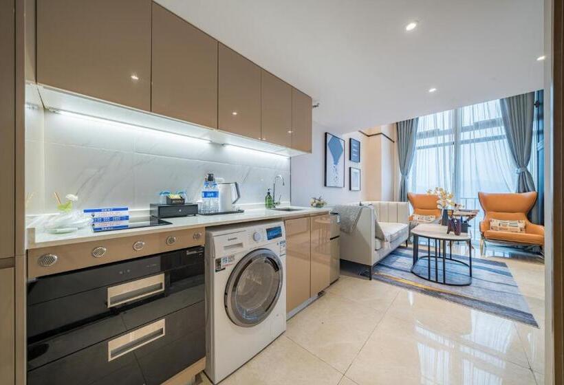 Quarto Deluxe Cama King, Gepai Executive Apartment   Shenzhen Futian Convention And Exhibition Center