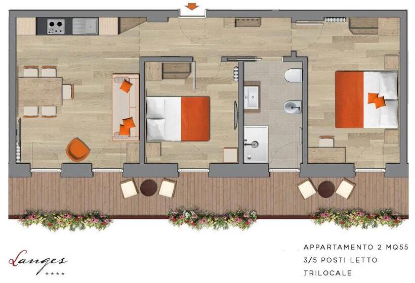 침실 2개 아파트, Residence Langes