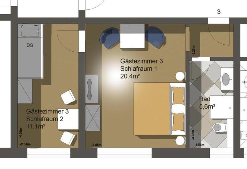 4인용 스탠다드 룸, Pension Rüssel Pub