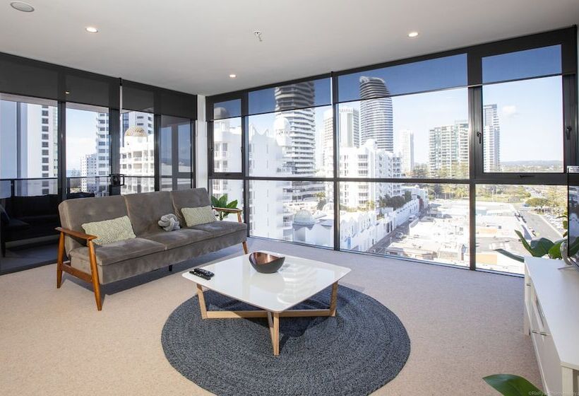 آپارتمان 1 خوابه با چشم‌انداز جانبی دریا, Qube Broadbeach