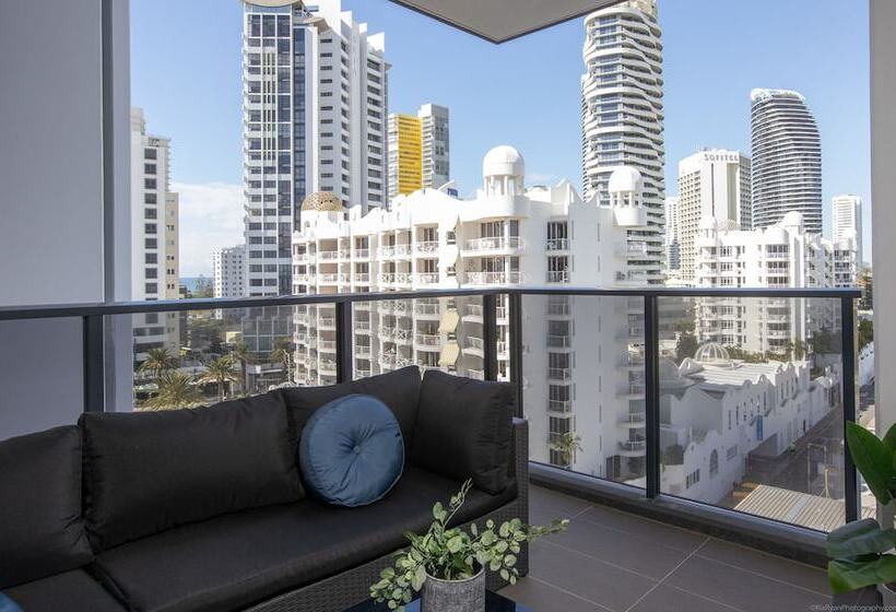 آپارتمان 1 خوابه با چشم‌انداز جانبی دریا, Qube Broadbeach