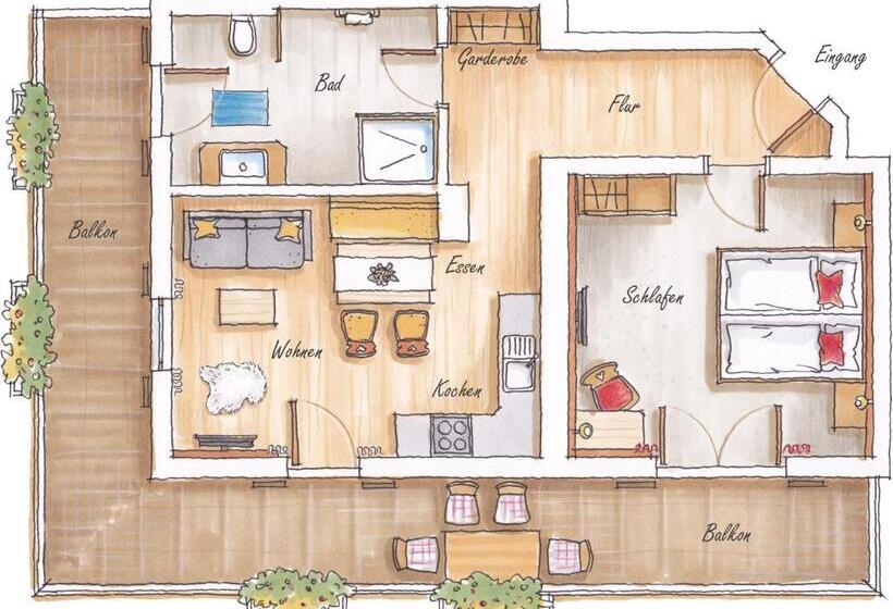 带1个卧室的带阳台的公寓, Gästehaus Anfanglehen