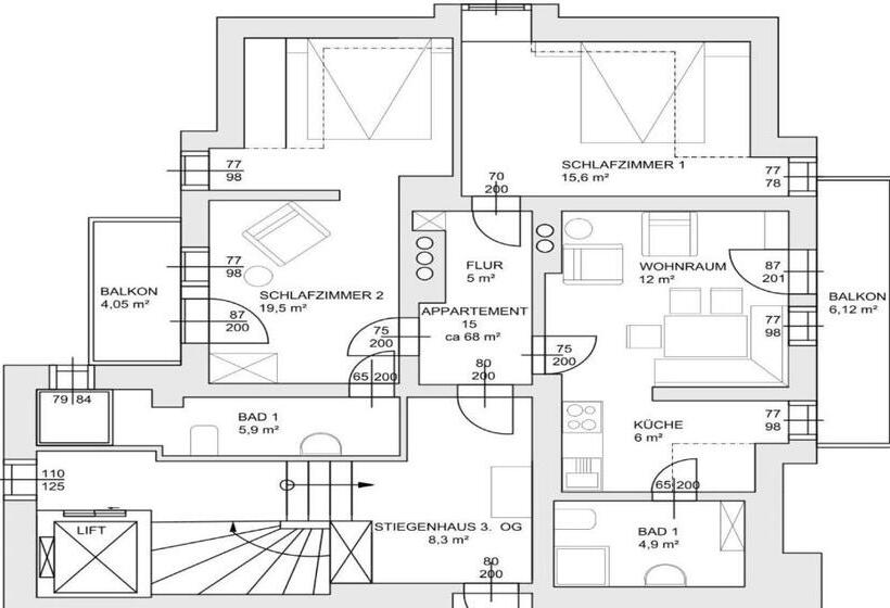 침실 2개 아파트, Pension Appartements Gabriele