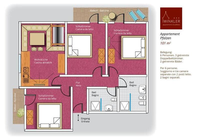 Апартаменты 3 Спальни, Appartement  Und Wellnesshotel Winkler