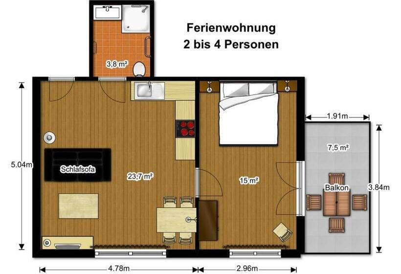 Апартаменты 1 Спальня с Балконом, B & B Gmeineck